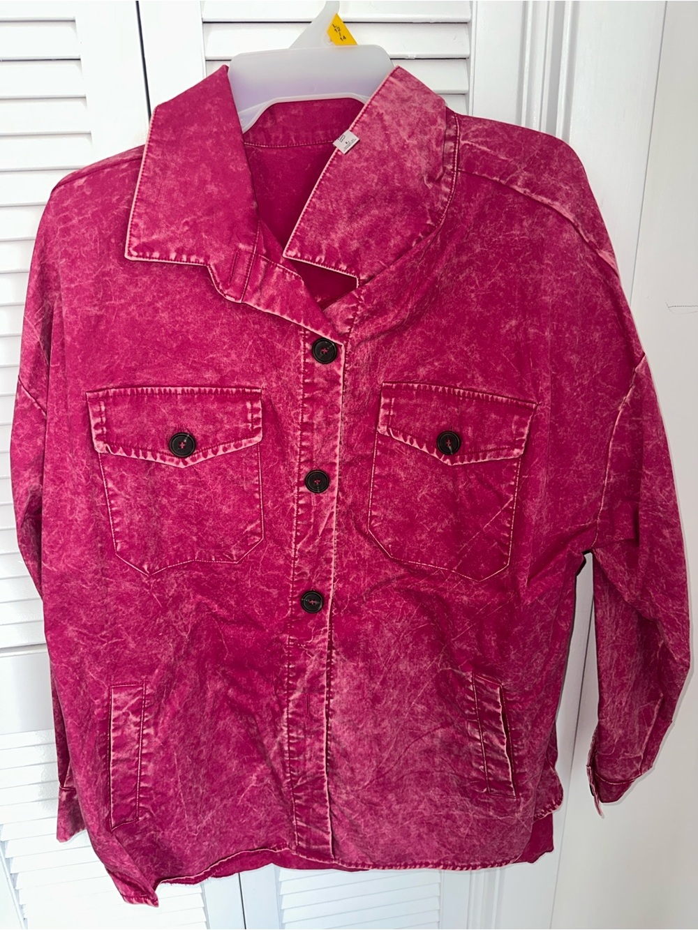 Womens Pink Mineral Wash Button-Up Jacket